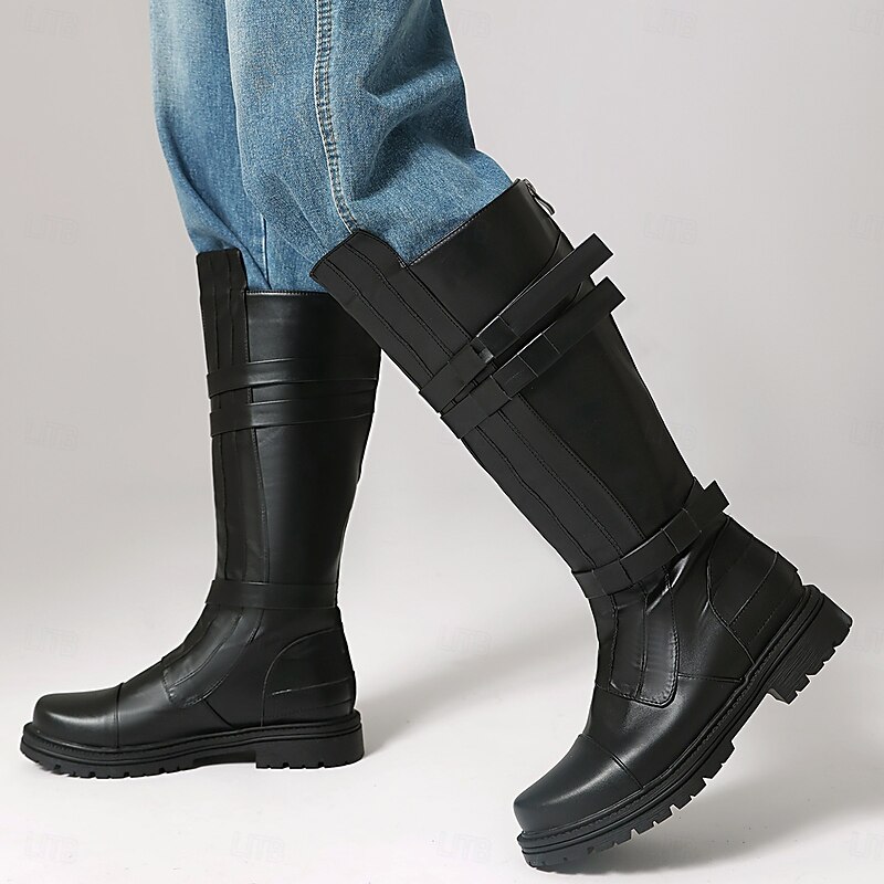 Men's Brown Strapped Knee-High Boots – Rugged Style with Bold Straps, Perfect for Casual Outings and Fashionable Street Wear2