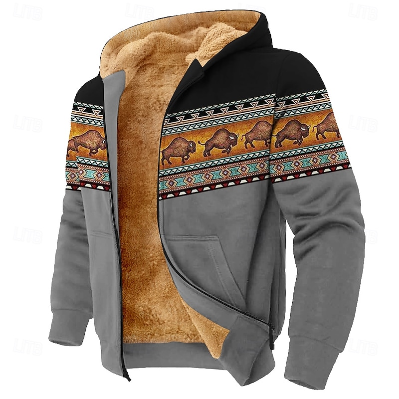 Men's Camo Camouflage Deer Fleece Hoodie Jacket Classic Military Crew Neck Outdoor Camping Blue Brown Zip Up Fall Winter Designer2