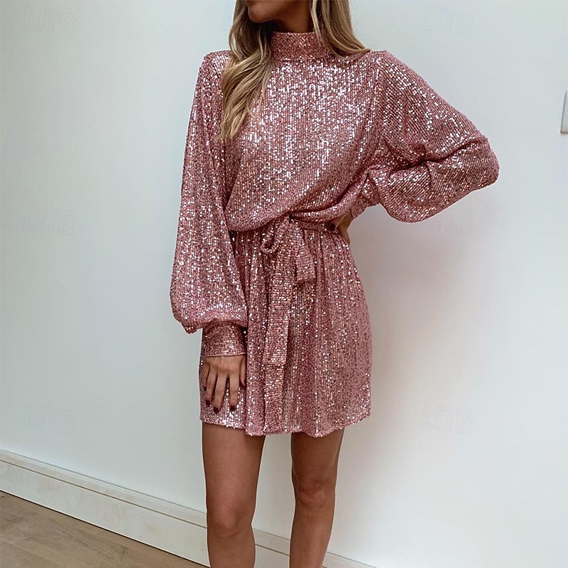 Women's Mini Dress Casual Dress Cocktail Dress Elegant Fashion Modern Daily Evening Party Weekend Regular Fit Plain Long Sleeve Stand Collar Silver White Pink Gold Spring Fall
