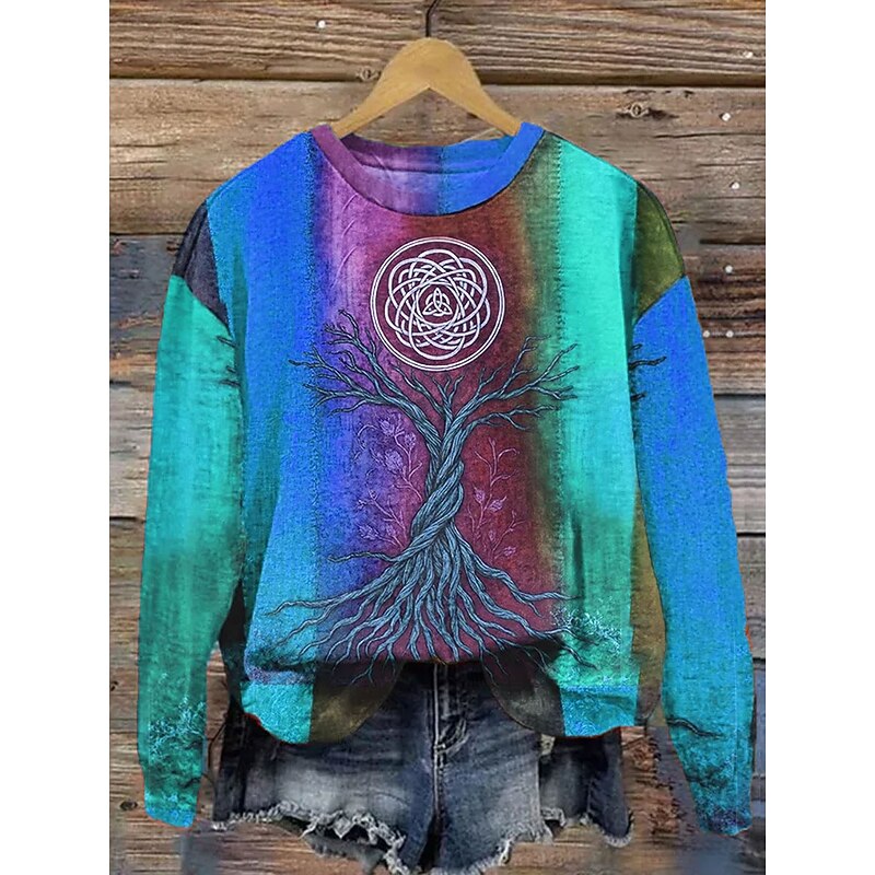 Women's Pullover Graphic Color Block Warm Classic Casual Long Sleeve Crew Neck Regular Tops Home Street Dailywear Print Blue Purple Orange Green Spring Fall Winter2
