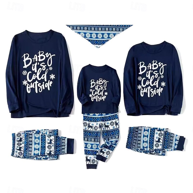 letter snowflake Family Christmas Pajamas Nightwear Men's Women's Boys' Girls' Family Matching Outfits Sweet Graphic Pattern Adults Kid's Christmas New Year Christmas Eve Home Wear Top Pants2