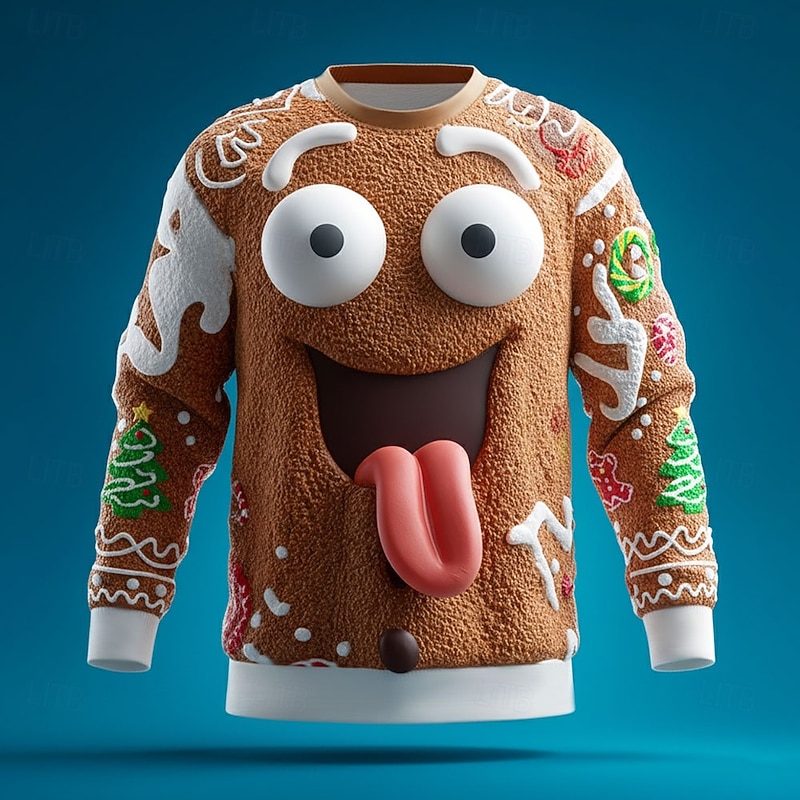 Christmas Men's Gingerbread Sweatshirt Cool Party Crew Neck Vacation Party Gift Brown Brown 2 Crewneck 3D All Seasons Designer