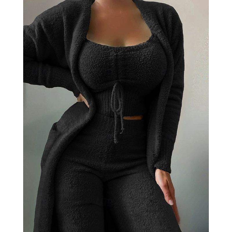 Women's Loungewear Pajama Set Casual Comfort Pure Color Elastic Waist Pullover Pant Vacation Home Daily Long Sleeve Crew Neck Light Pink Black White Pink Royal Blue Summer Spring Winter Slim Fit4