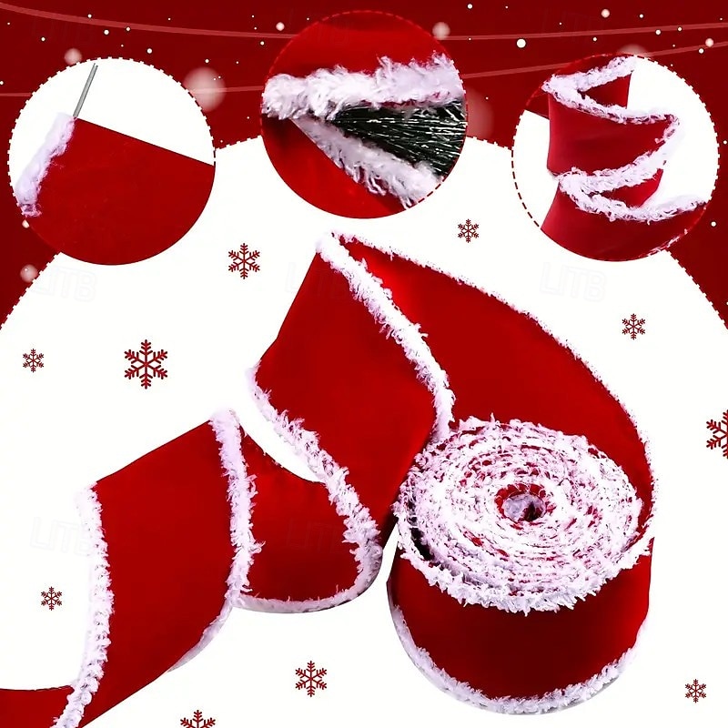 2 Rolls Christmas Red Velvet Ribbon, 2m Each Roll, 80% Nylon 20% Cotton Craft Ribbon for DIY Wreaths, Holiday and Seasonal Decorations for Christmas, Valentine’s Day, Independence Day, Fall & Winter3