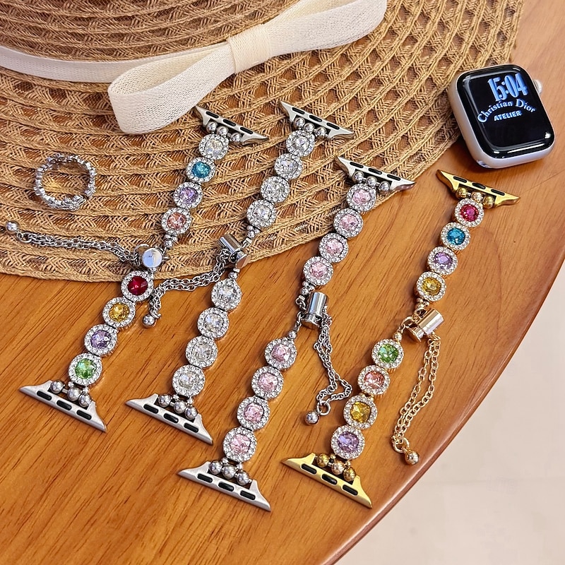 Jewelry Bracelet Compatible with Apple Watch band 38mm 40mm 41mm 42mm 44mm 45mm 49mm Women Glitter Crystal Rhinestone Strap Replacement Wristband for iwatch Ultra 2 Series 9 8 7 SE 6 5 4 3 2 1