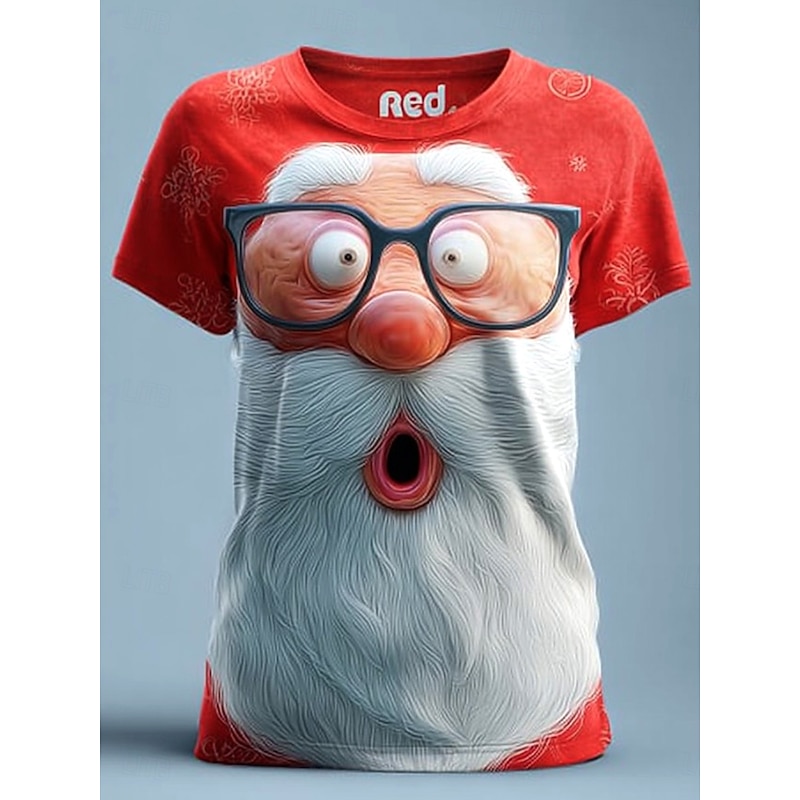 Christmas Women's T Shirt Graphic Santa Claus Vintage Stylish Classic Short Sleeve Crew Neck Round Neck Regular Tops Daily Print Red Blue Green off-white Beige Fall Winter
