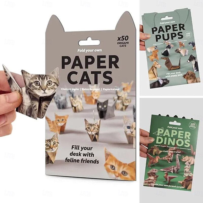 DIY Paper Cats,50 Sheets 3D Cat/Dog/Dinosaur Origami Paper Craft Kit with Instructions, DIY Animal Desk Decor, Fun Handmade Craft Kits, Gift for Cats Lovers3