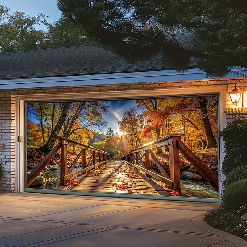 Tapestry Garage Door Cover Large Hanging Backdrop Nature Road Rustic Cottagecore 3D Party Outdoor Shooting Backgrounds Front Door Home Decor3