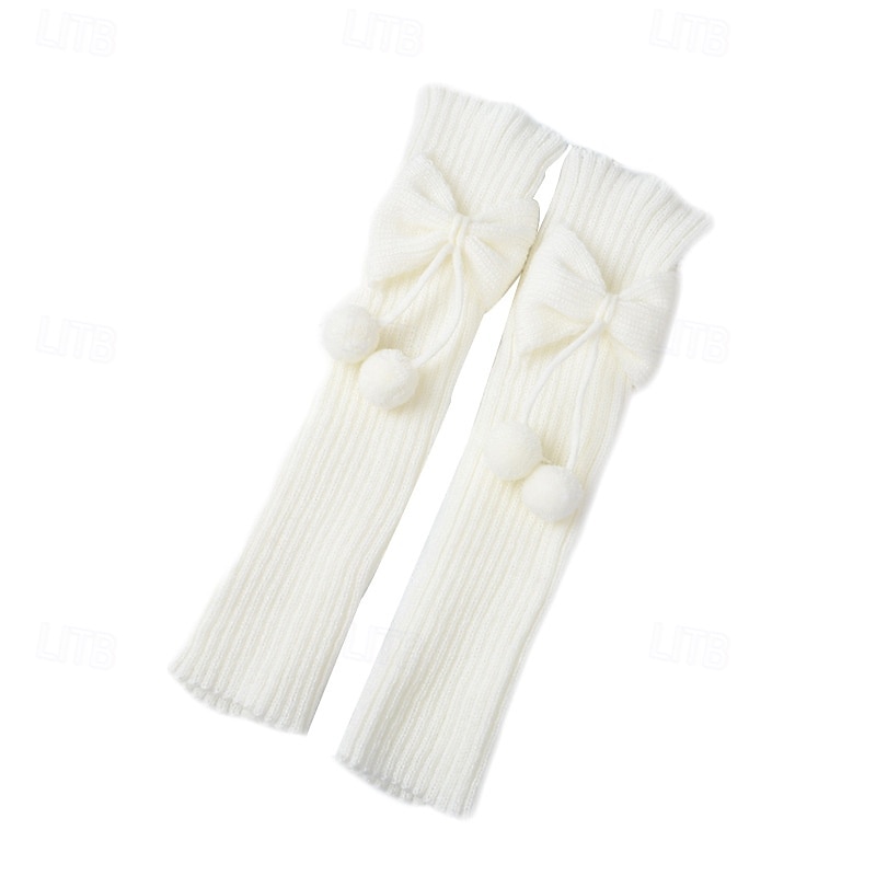 Cute Lolita Bow Ball Knee High Socks, Solid Color Ruffled Sock Covers, JK School Uniform Style, Spring and Summer Women Knit Calf Socks3