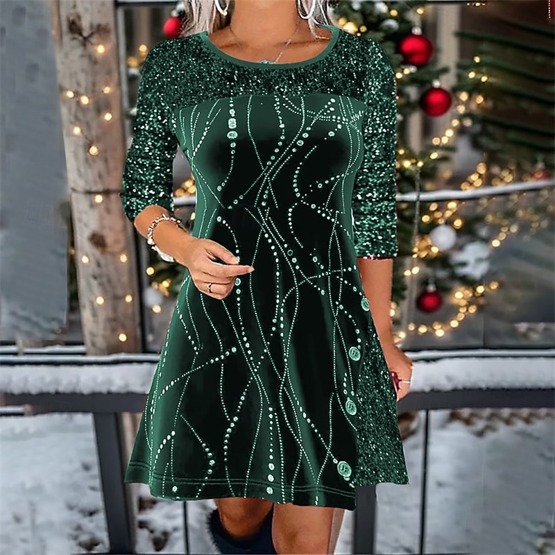 Women's Mini Dress Velvet Dress Cocktail Dress Elegant Fashion Modern Evening Party Date Weekend Regular Fit Graphic Long Sleeve Crew Neck Red Gold Green Spring Fall
