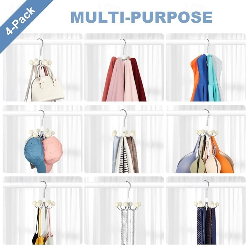 2/4 Pcs Purse Organizer 360 Swivel Hoodie – 6-Prong Rotating Closet Hooks, Multi-Functional Home and Dorm Storage Organizer for Clothes, Bags, and Daily Use3