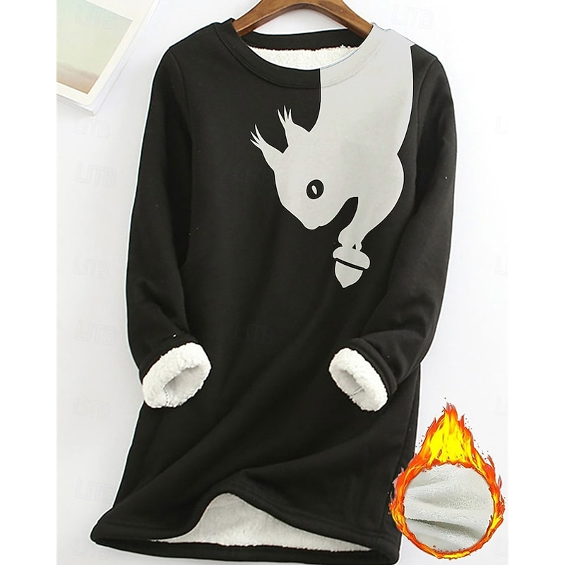 Women's Pullover Sweatshirt Animal Fashion Basic Casual Long Sleeve Crew Neck Regular Tops Street Dailywear Casual Print Fleece Lined Black Yellow Pink Dark Pink Blue Fall Winter2