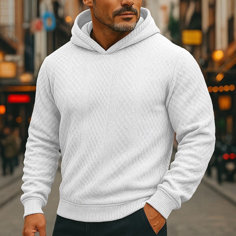 Men's Hoodie Pullover Hoodie Sweatshirt Black White Army Green Khaki Gray Hooded Plain Textured Sports & Outdoor Casual Daily Streetwear Cool Sportswear Spring &  Fall Clothing Apparel Hoodies2