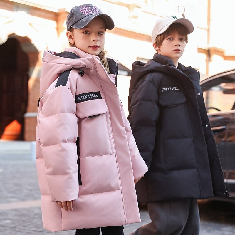 Kids Girls' Down Jacket Outdoor Jacket Puffer Jacket Solid Color Fashion Keep Warm Windproof Outdoor Coat Outerwear 4-12 Years Fall Pink2