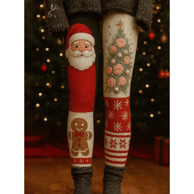 Women's Leggings Vacation Vintage Ethnic Style Full Length High WaistPantsUgly Christmas Graphic Santa Claus Christmas Tree 3D Print Quick Dry Breathability Soft Stretchy Outdoor Home Causal White2