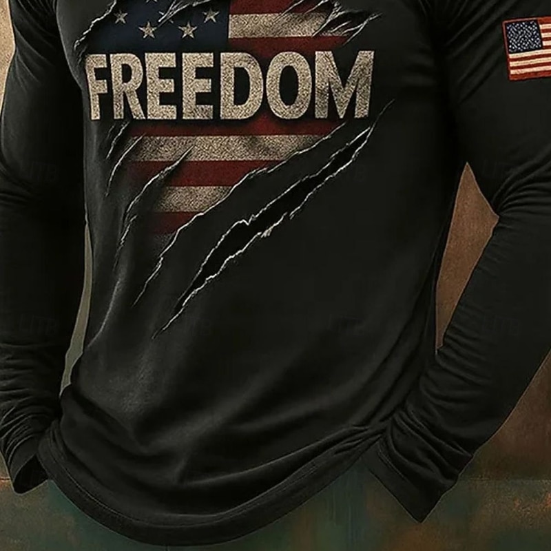 Men's Letter American Flag T shirt Tee Tee Top Long Sleeve T shirt 3D Print Crew Neck Shirt Fashion Designer Casual Vacation Daily Holiday Black All Seasons Clothing Apparel S M L XL 2XL 3XL3
