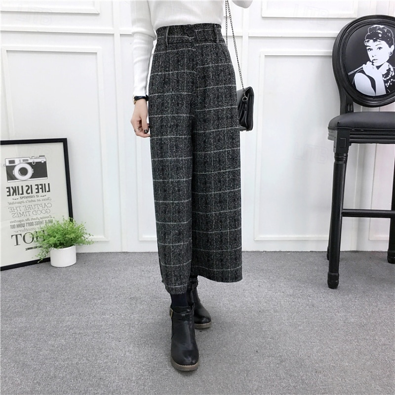 Women's Wide Leg Chinos Straight Vacation Vintage Streetwear Ankle-Length Medium Waist Plain Elastic Waist Buckle Comfortable Inelastic Micro-elastic Outdoor Street Daily Black Grey Light Gray4