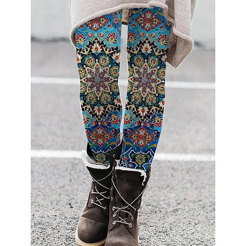 Women's Leggings Vacation Vintage Fashion Full Length High Waist Graphic Abstract Printing Thermal Warm Soft Breathable Stretchy Formal Outdoor Vacation Camel Blue Rainbow Summer Spring Fall Slim Fit