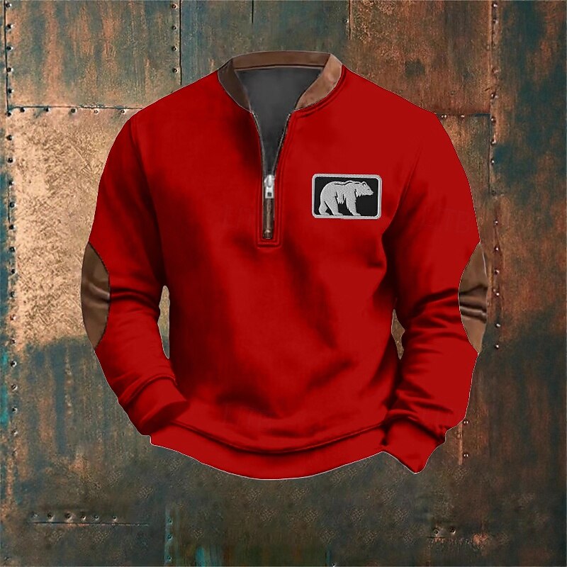 Men's Sweatshirt Pullover Hoodie Sweatshirt Pullover Quarter Zip Sweatshirt Hunting Sweatshirt Black White Red Blue Khaki Henley Plain Patchwork Sports & Outdoor Casual Daily Streetwear Cool4
