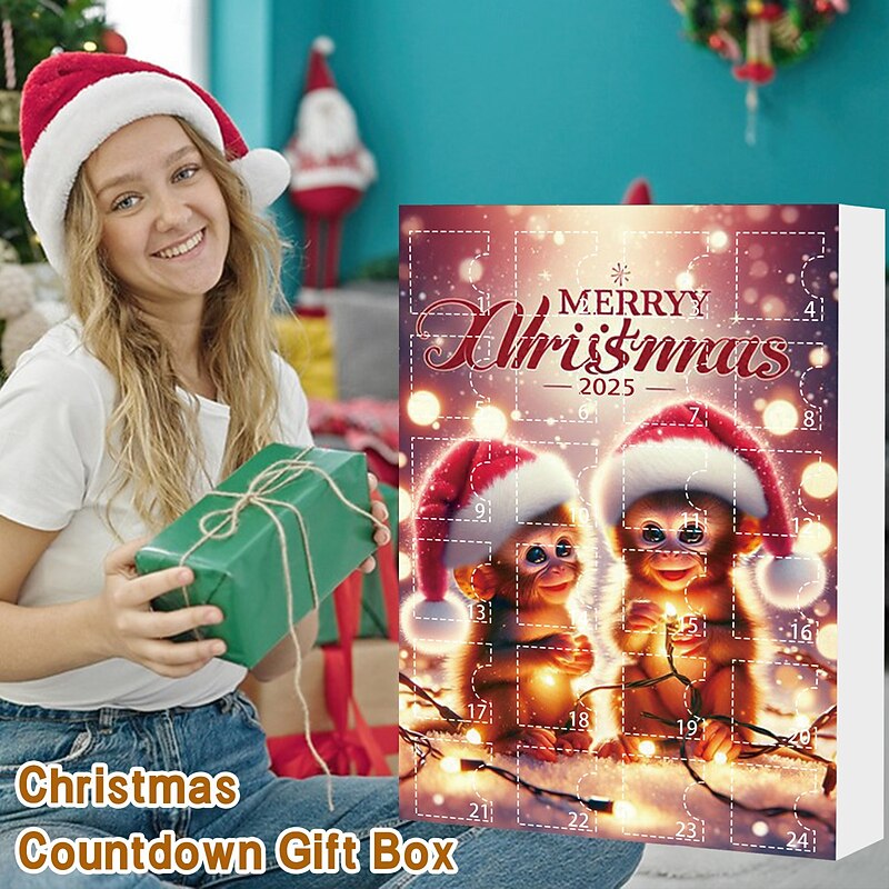 2025 Christmas Monkey Advent Calendar 2D Acrylic Cute Monkey Hanging Ornaments 24 PCS Unique Christmas Countdown Tree Decoration or Home Party Indoor Outdoor Decor3