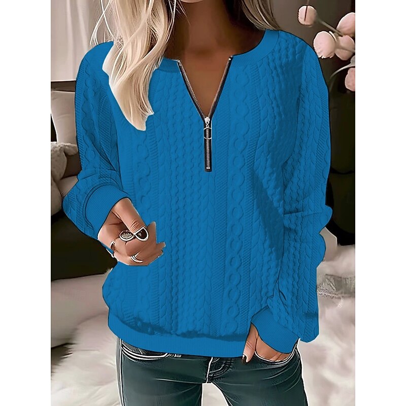 Women's Blouse Solid Color Stylish Casual Long Sleeve Crew Neck Regular Tops Daily Zipper Black Pink Red Blue Purple Spring Fall Winter2