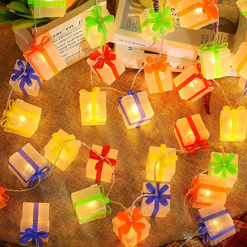 1 Pc 3M-20 Leds Christmas New Gift Color Box Light String Indoor and Outdoor Bedroom Party Festival Atmosphere Decoration Light String AAA Waterproof Battery Box Remote Control4
