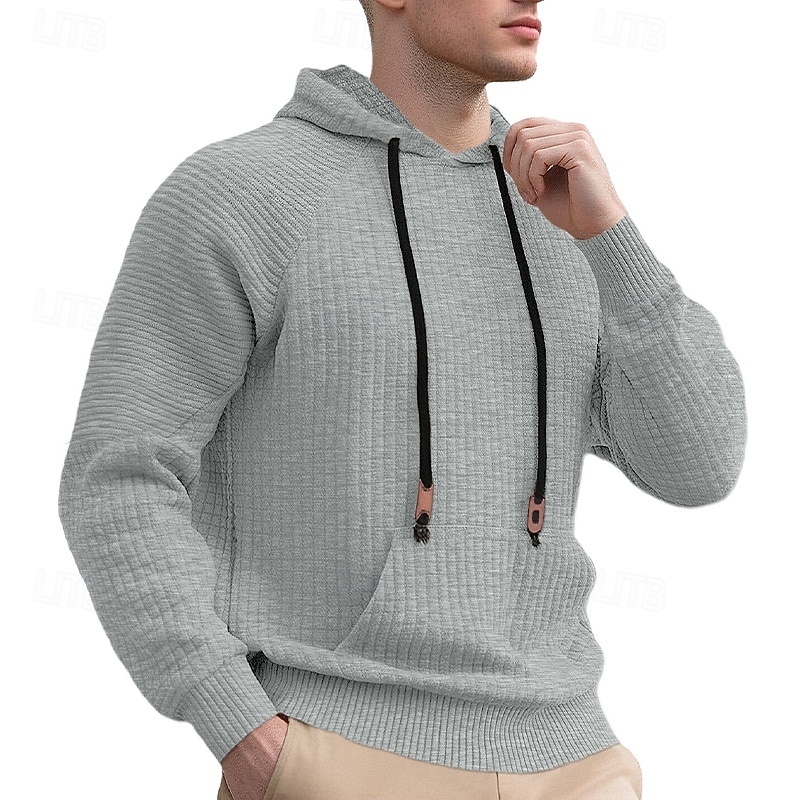 Men's Hoodie Waffle Hoodies Pullover Hoodie Sweatshirt Black White Khaki Light Grey Dark Gray Hooded Plain Pleated Patchwork Textured Sports & Outdoor Casual Daily Streetwear Cool Sportswear Spring2