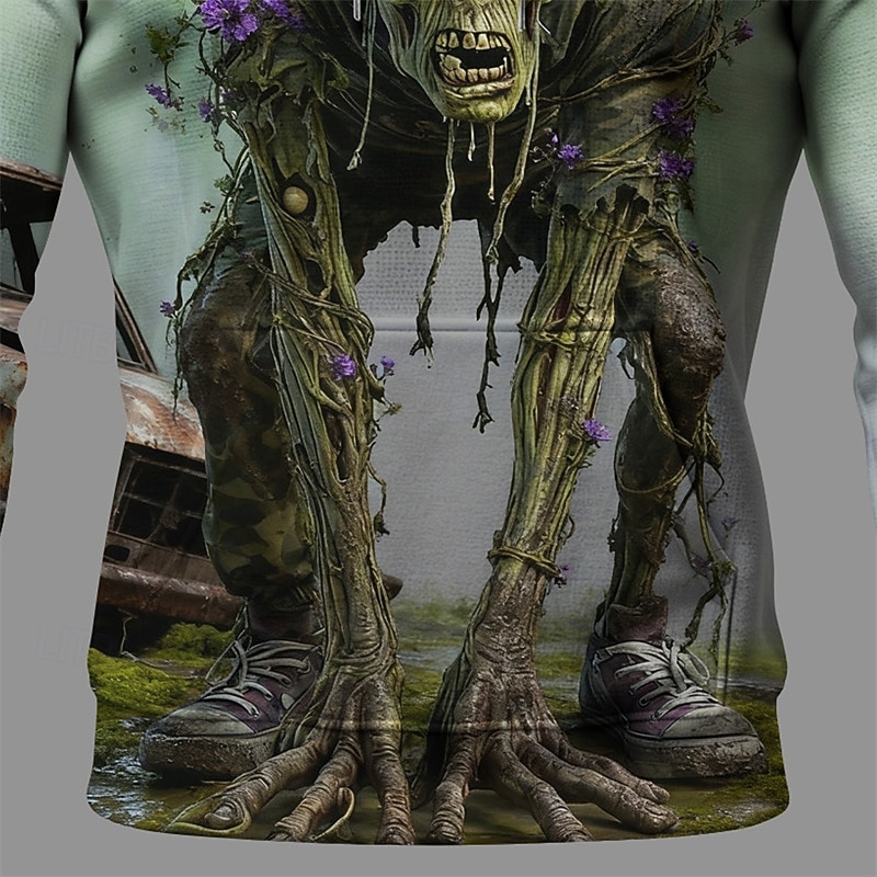 Halloween Men's Monster Hoodie Fashion Daily Hooded Vacation Party Streetwear Green Drawstring Pocket Printing Fall Winter Designer3