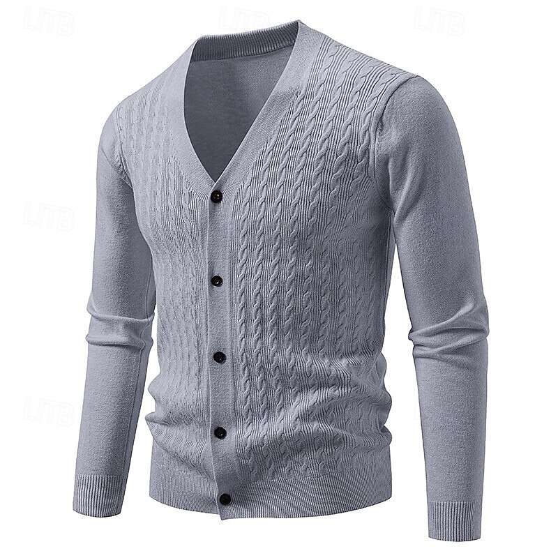 Men's Sweater Cardigan Sweater Ribbed Cable Knit Regular Tops Knitted Plain V Neck Vacation Fashion Casual Daily Wear Clothing Apparel Spring &  Fall Black Navy Blue L XL 2XL4