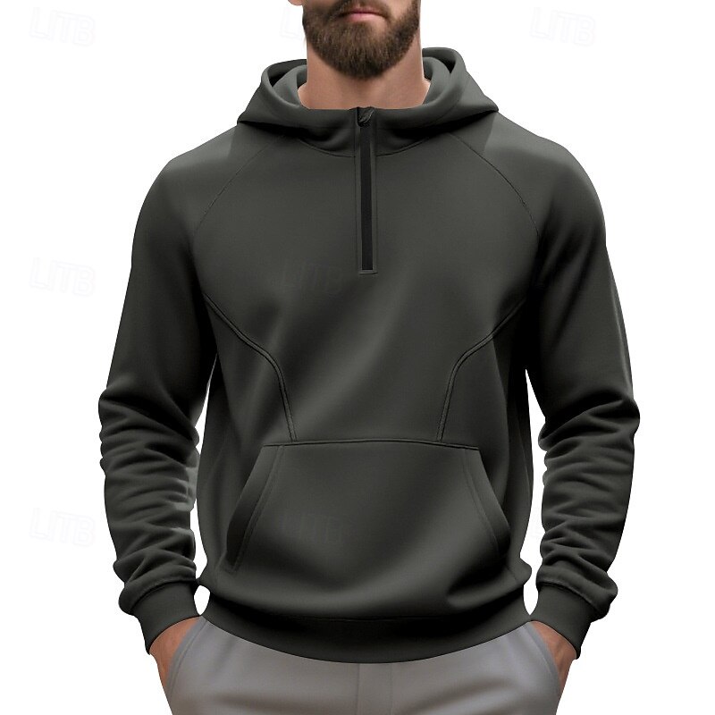 Men's Hoodie Quarter Zip Hoodie Black Army Green Navy Blue Dark Gray Hooded Plain Pocket Sports & Outdoor Daily Holiday Polyester Streetwear Basic Casual Fall Winter Clothing Apparel Hoodies2