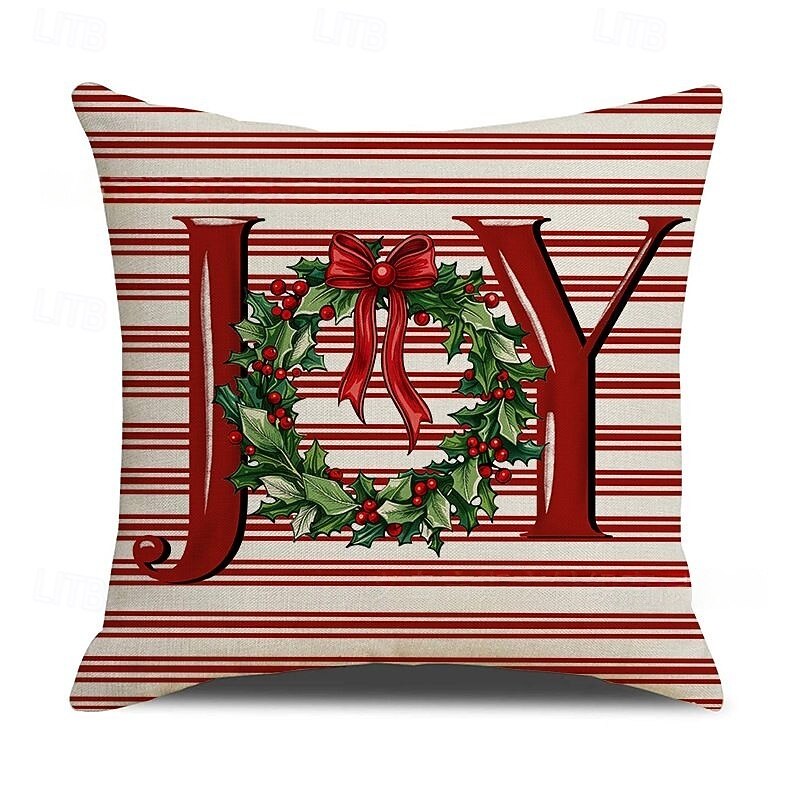Christmas Throw Pillow Set, Red Decorative Sofa Cushions with Bowknot, Striped Print, Party & Holiday Home Decor, Festive Cushion Covers4