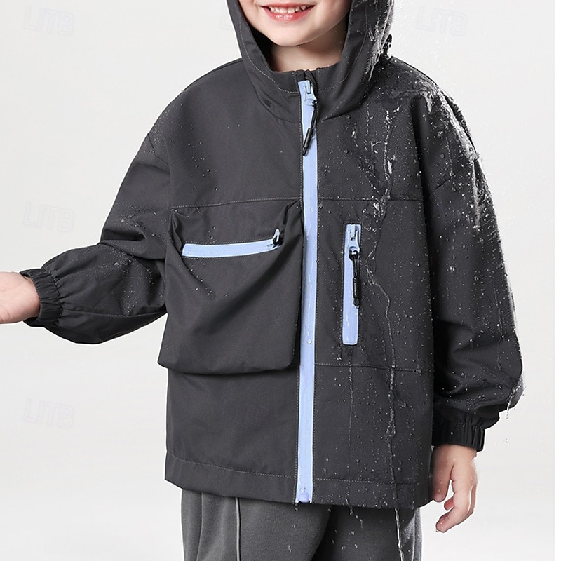 Kids Boys' Hiking Jacket Outdoor Jacket Outerwear Solid Color Long Sleeve Zipper Pocket Comfort Waterproof Windproof Coat Outdoor Fashion Daily Blue Black Pink Spring Fall 4 years+