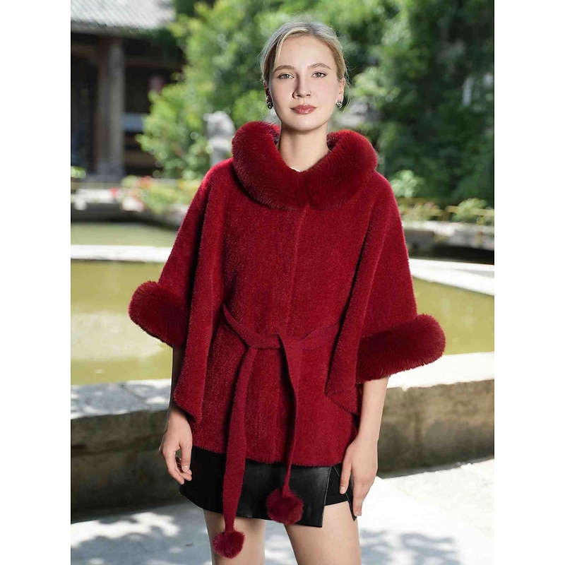 Faux Fur Wraps Elegant Casual Daily Half Sleeve Batwing Sleeve Polyester Wedding Wraps With Lace-up For Special Occasion Fall & Winter4