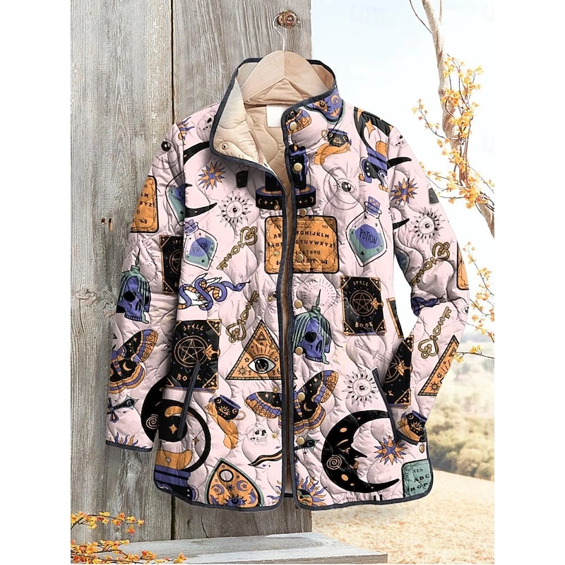 Women's Winter Jacket Puffer Jacket Warm Comfortable Pocket Buttons Print Fashion Daily Outdoor Animal Vacation Casual Daily Single Breasted Regular Stand Collar Regular Fit Long Sleeve Outerwear3