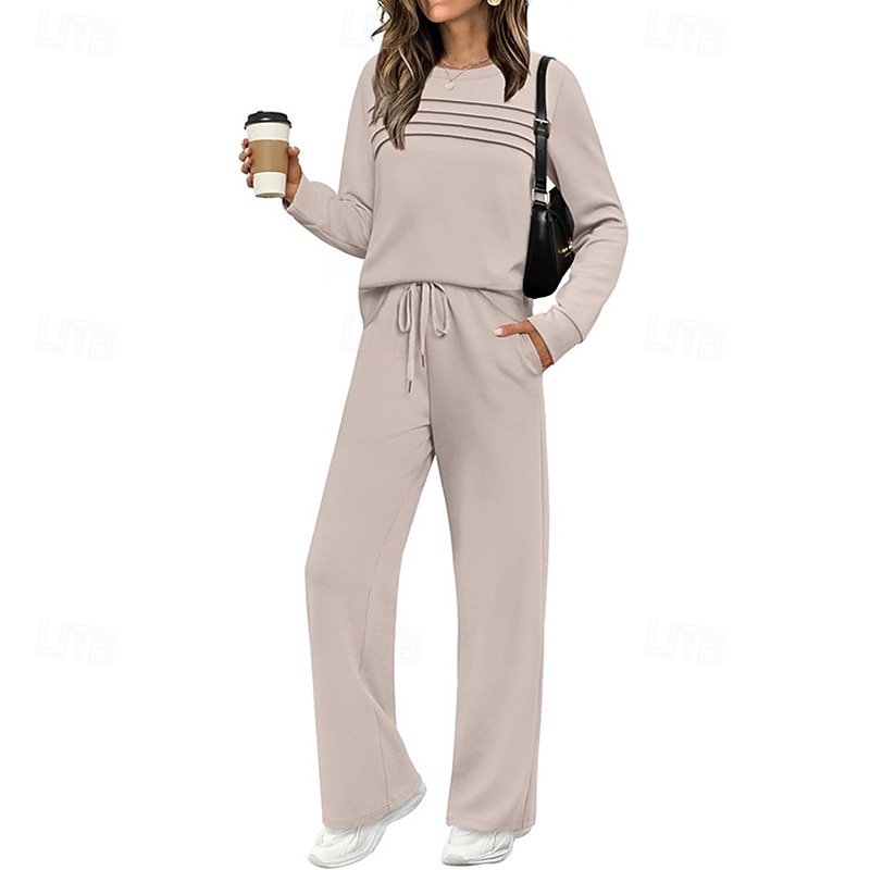 Women's Pullover Sweatsuit Sets 2 Piece Tracksuit Lounge Outfits  with Pocket Solid Colored Clothing Suit Fall Dark Grey Black Gym Running Fitness Breathable Long Sleeve Sport Activewear Micro-elastic2