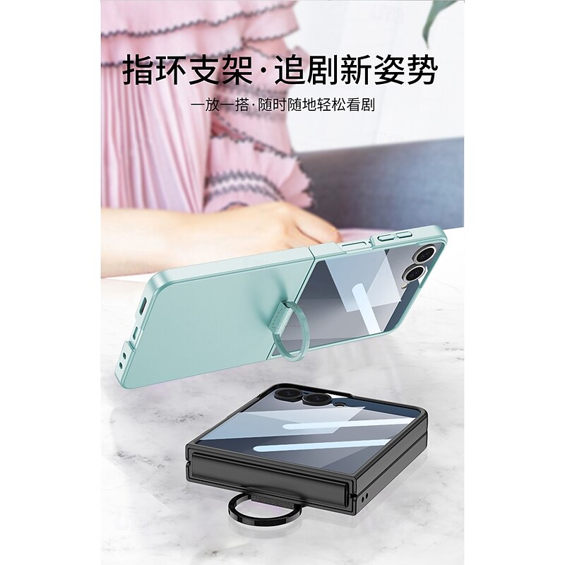 Phone Case For Samsung Galaxy Z Flip 7 Back Cover Full Body Protective Ring Buckle Shockproof Retro PC