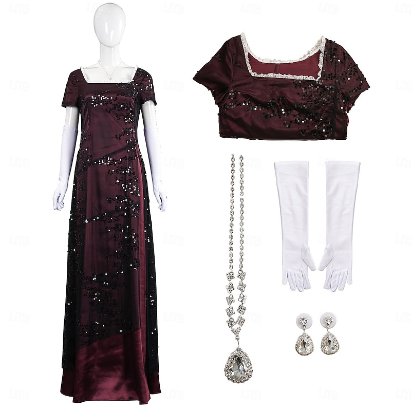 Retro Vintage Roaring 20s 1920s Floor Length Dress Fancy Costume Gown The Great Gatsby Sequins Fancy Dress Women's Halloween Carnival Party Evening Party Masquerade Adults Dress Gloves Earrings