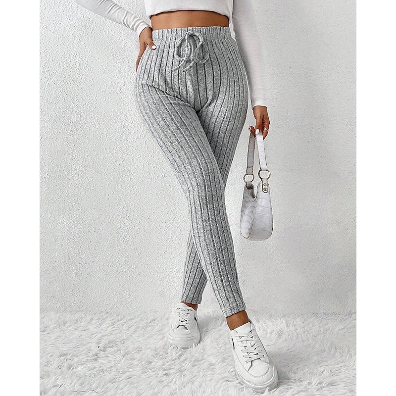 Women's Skinny Tights Tights Casual / Sporty Full Length Medium Waist Plain Drawstring Sporty Comfortable Stretchy Athletic Sports Grey Fall Winter Regular Fit