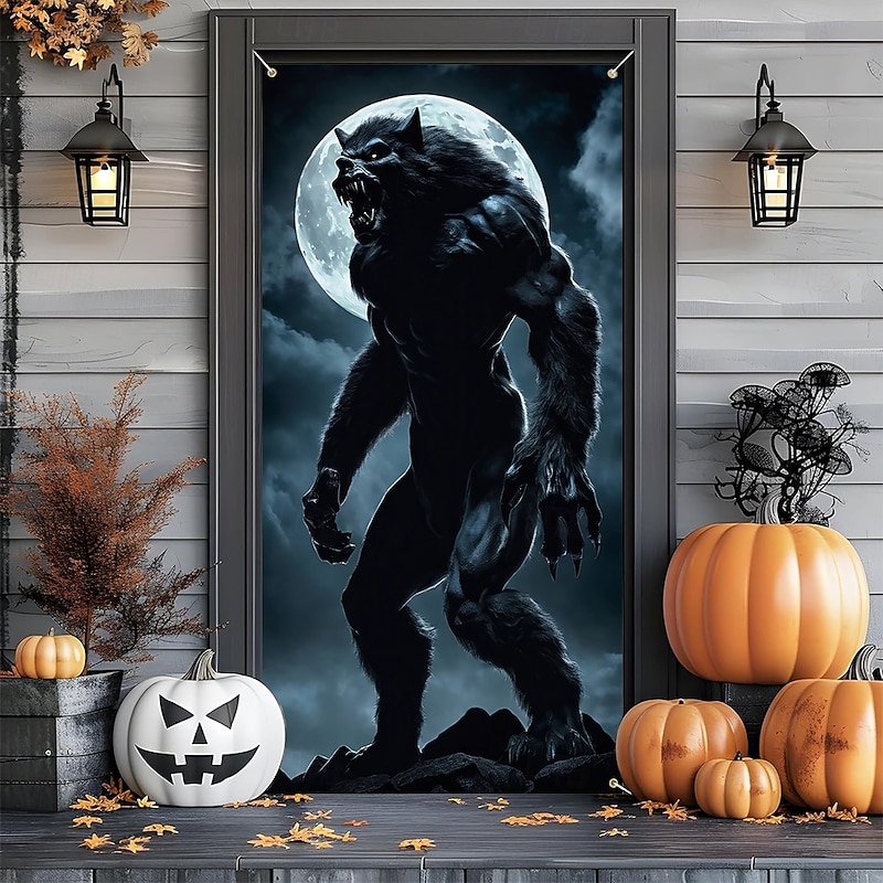 Halloween Posters Door Cover Outdoor Banners Werewolf 3D Dark Punk Gothic Style Party Dorm Teens Room College Dorm Guys Man Cave Frat Bedroom Shooting Backgrounds Home Decor