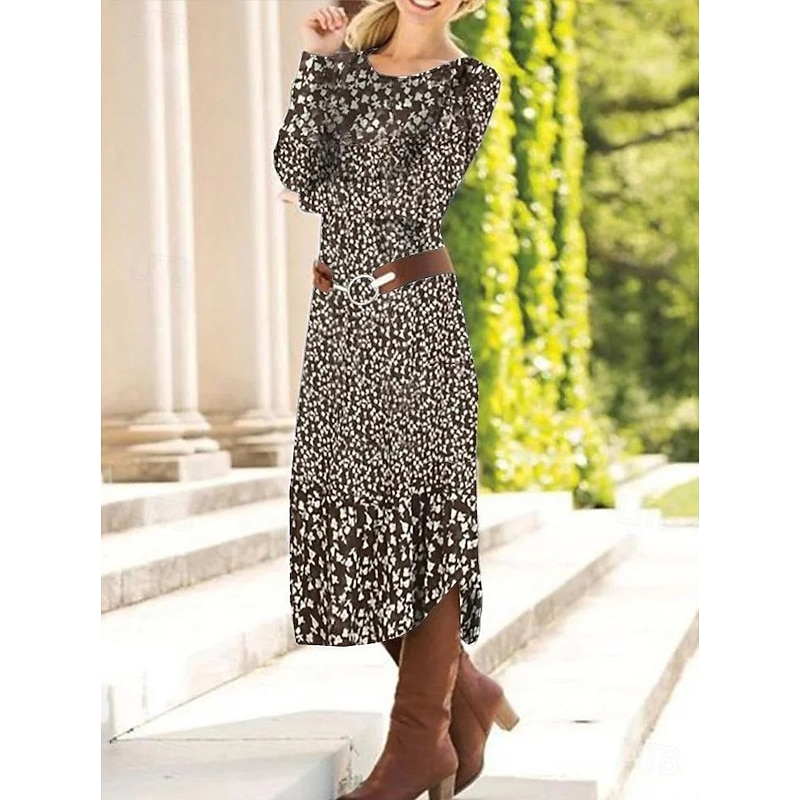 Women's Maxi Dress Sheath Dress Shift Dress Party Casual Boho Party Wedding Guest Daily Regular Fit Floral Graphic Paisley Long Sleeve Crew Neck Black Brown Green Spring Fall Winter Autumn2