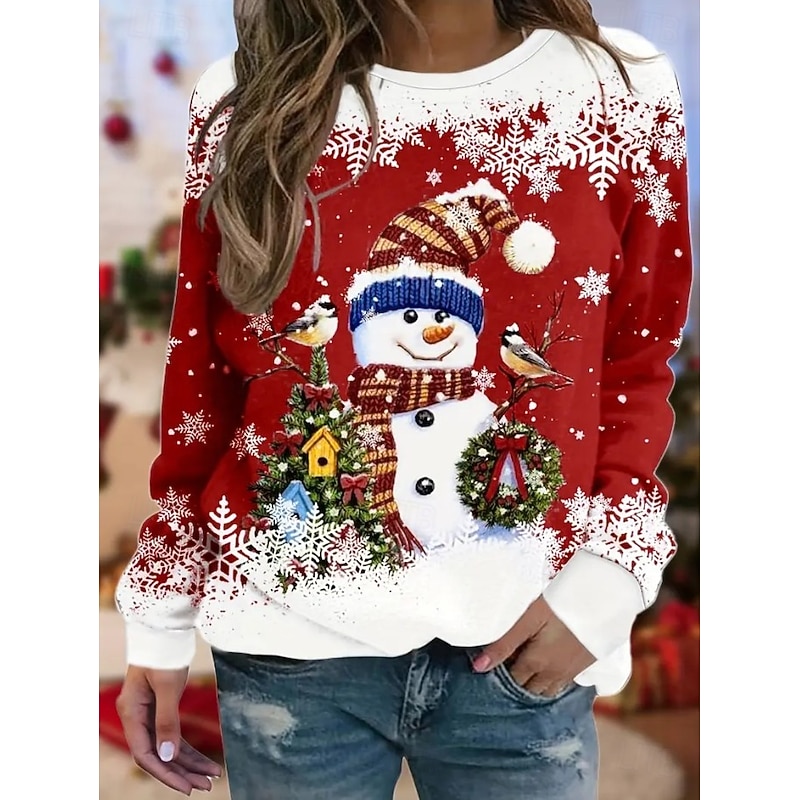 Women's Pullover Sweatshirt Hoodies Graphic Snowman Fashion Casual Long Sleeve Crew Neck Regular Tops Street Dailywear Holiday Print Black Pink Red Blue Spring Fall Winter