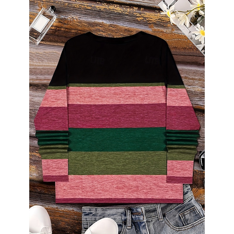 Women's T Shirt Ombre Graphic Striped Vintage Stylish Classic Long Sleeve V Neck Regular Tops Daily Print Dusty Rose Spring Fall Winter3