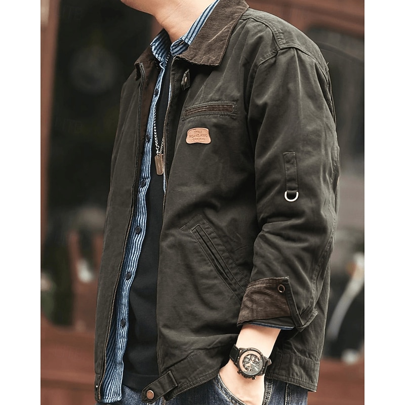 Men's Lightweight Jacket Cargo Jacket Casual Jacket Vacation Daily Wearproof Pocket Fall Winter Plain Fashion Classic Lapel Regular Black Brown Army Green Dark Gray Jacket4