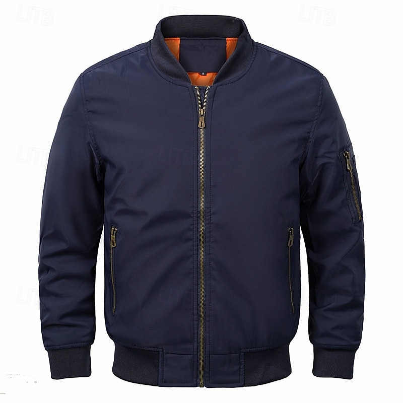 Men's Bomber Jacket Quilted Jacket Casual Jacket Vacation Daily Warm Pocket Fall Winter Plain Fashion Classic Stand Collar Regular Black Army Green Dark Blue Gray Jacket2