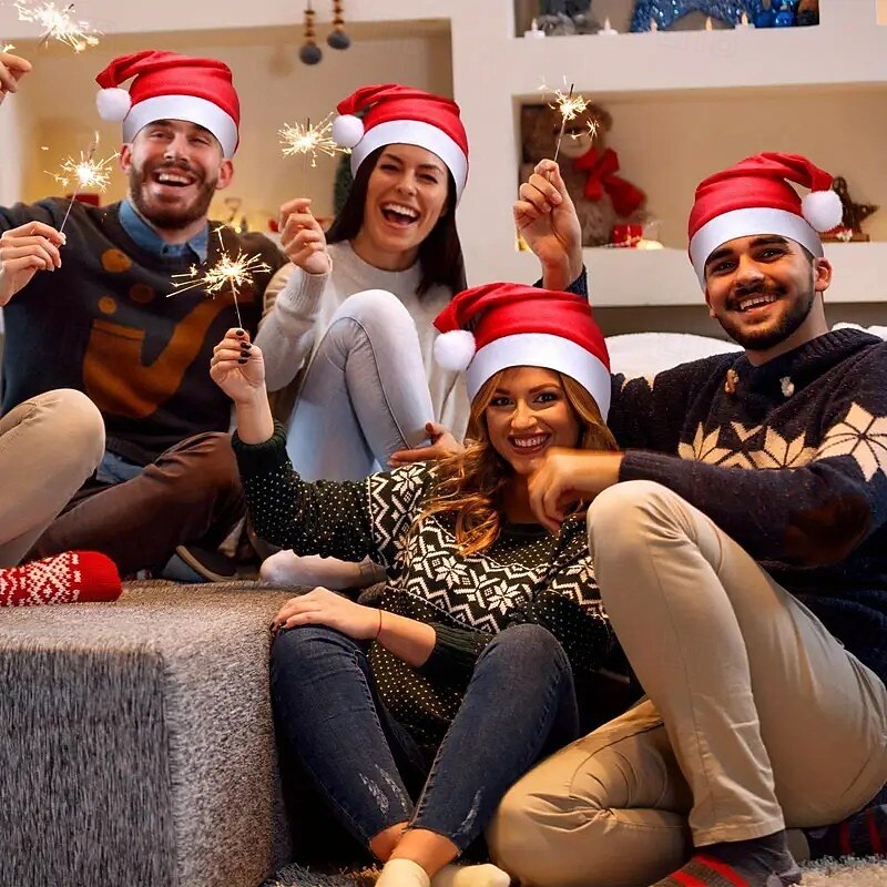 20/50PCS Christmas Hat Set, Red Santa Hats for Adults, Holiday Party Accessories and Festive Gift Decorations2