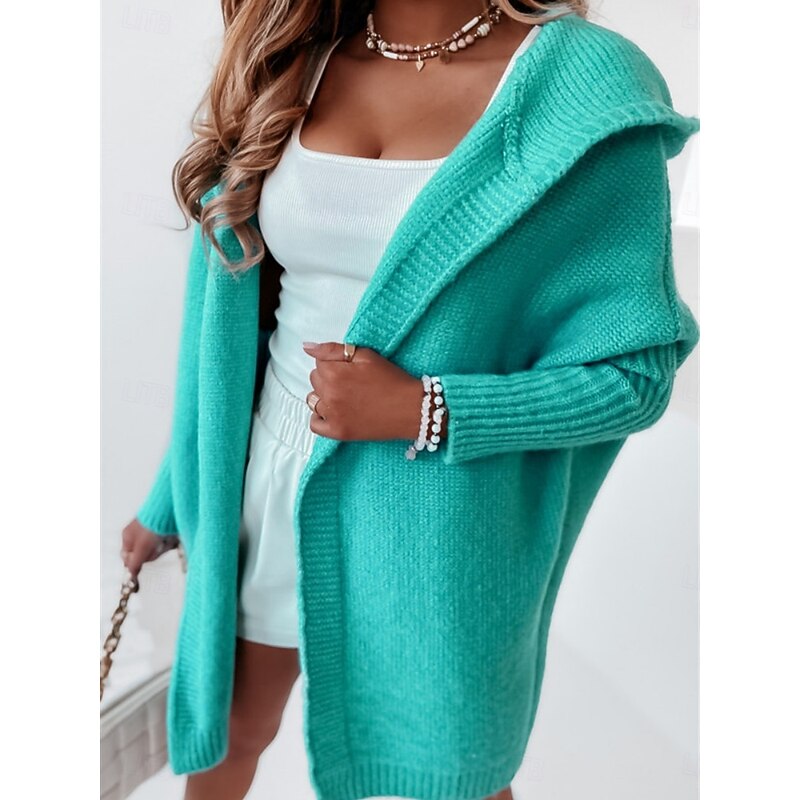 Women's Sweater Cardigan Elegant Fashion Streetwear Pure Color Hooded Knitted Hooded Long Sleeve Long Tops Knit Outdoor Daily Weekend White Blue Fall Winter3