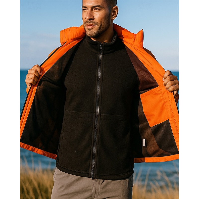 Men's Hiking Jacket Fleece Jacket 3 in 1 Jacket Winter Outdoor Thermal Warm Top Black White Orange Green Grey2