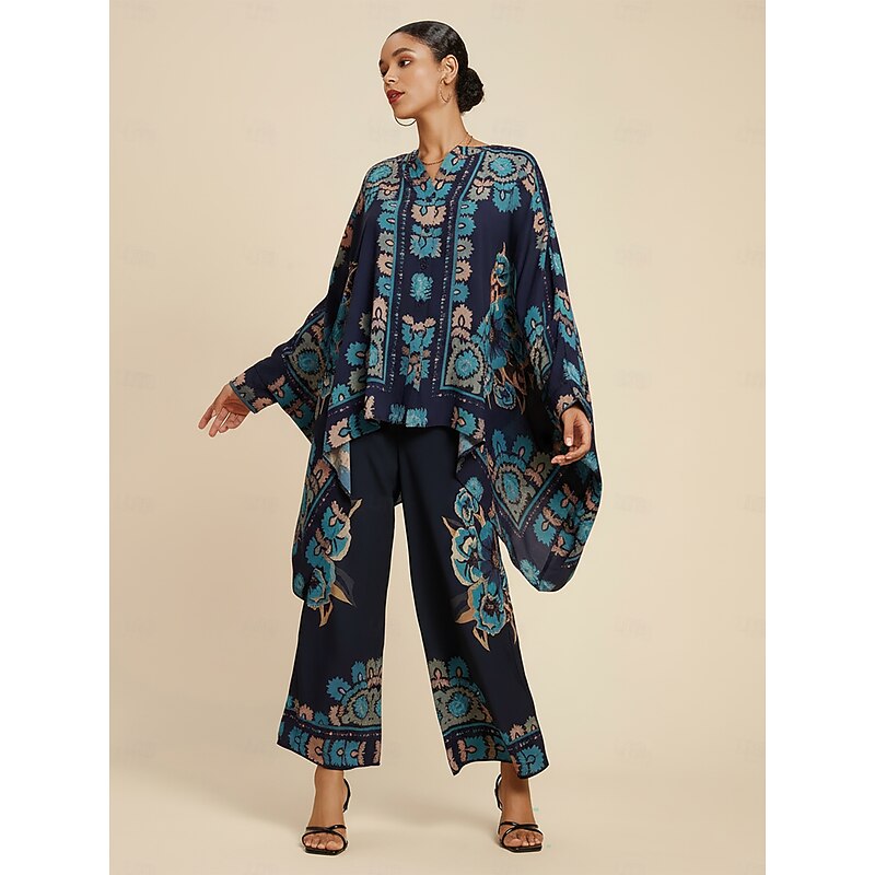 Women's Wide Leg Pants Ethnic Floral Placement Print Elastic Waist Casual Vacation Spring Fall2