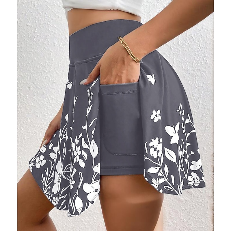 Women's Skirt A Line Fashion Casual Mini High Waist Skirts Floral Print Stretchy Street Daily Black Red Blue Purple Summer Knit Polyester2