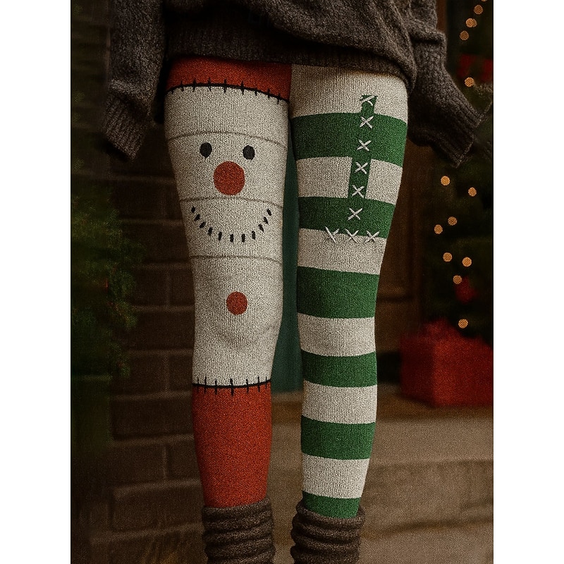 Women's Leggings Vacation Vintage Ethnic Style Full Length High WaistPantsUgly Christmas Graphic Elk Snowman 3D Print Quick Dry Breathability Soft Stretchy Formal Outdoor Vacation Black White Summer2